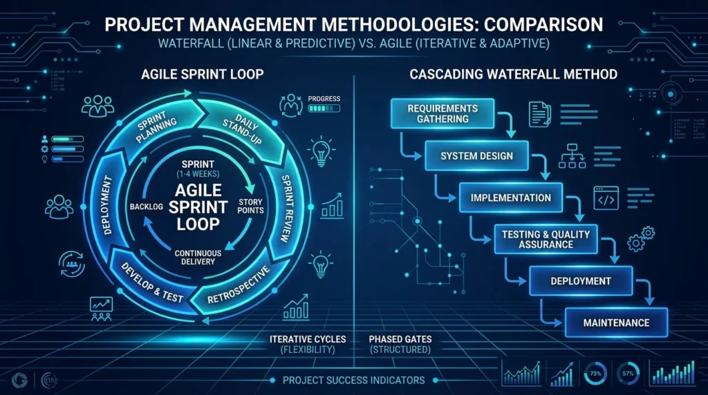 The Definitive Comparison Between Agile and Waterfall Project Management with Sprint Loop and Cascading Gates