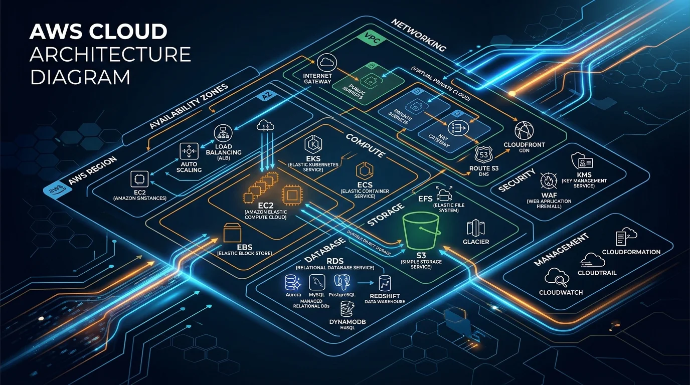 aws cloud practitioner study guide architecture diagram showing ec2 s3 rds and vpc services