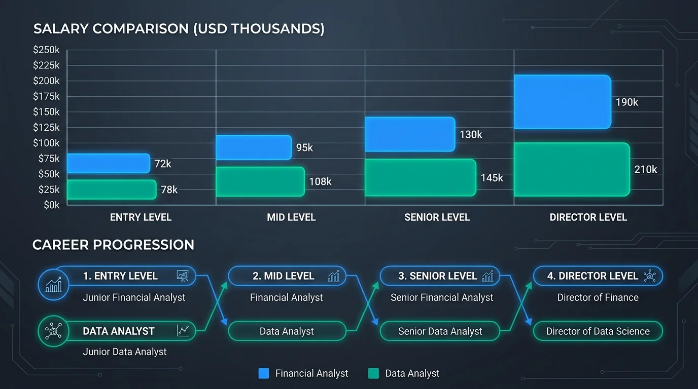 Visual chart comparing salary milestones and career progression paths from entry level to director level