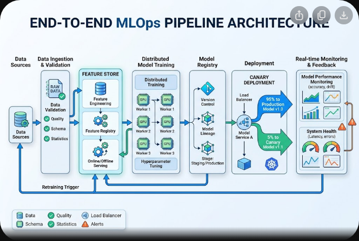 Top 20 Machine Learning Engineer Interview Questions & Scenarios for <span class="sr-year">2026</span> 1 Full production MLOps pipeline lifecycle from feature store to model monitoring