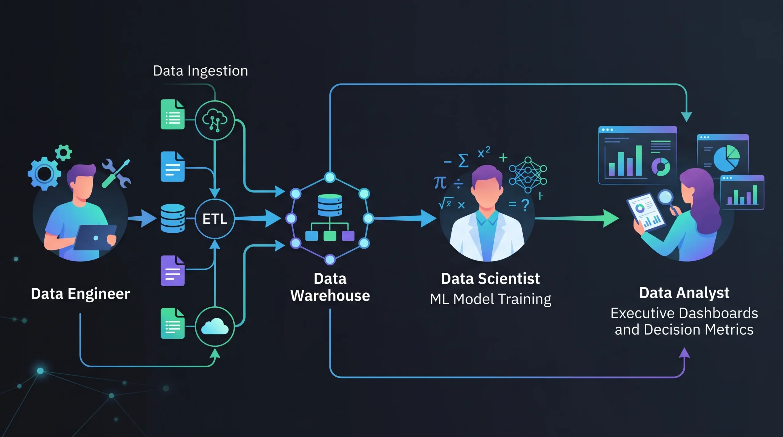 Modern Enterprise Data Pipeline Architecture and Role Handoffs