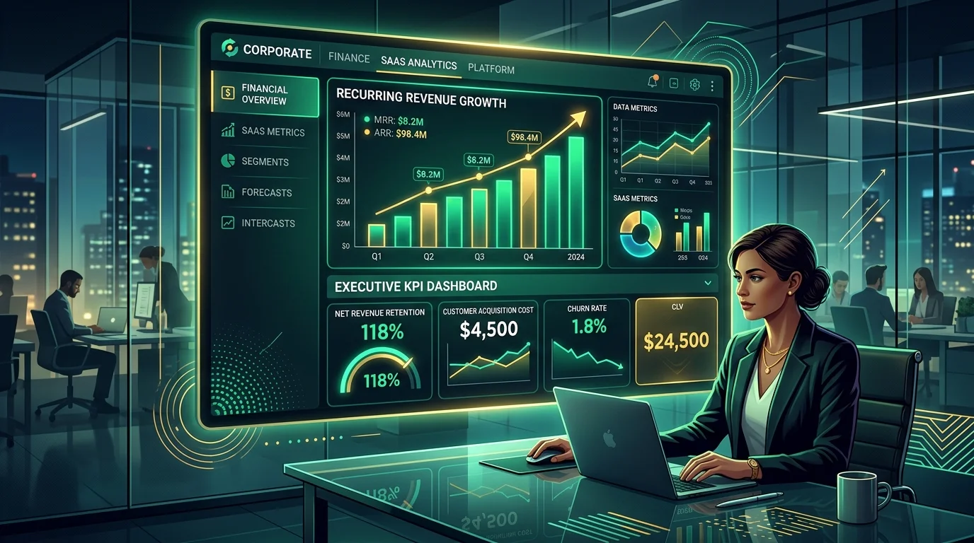 The Complete SaaS Financial Metrics Handbook: ARR, CAC, LTV & Churn with executive KPI analytics dashboard