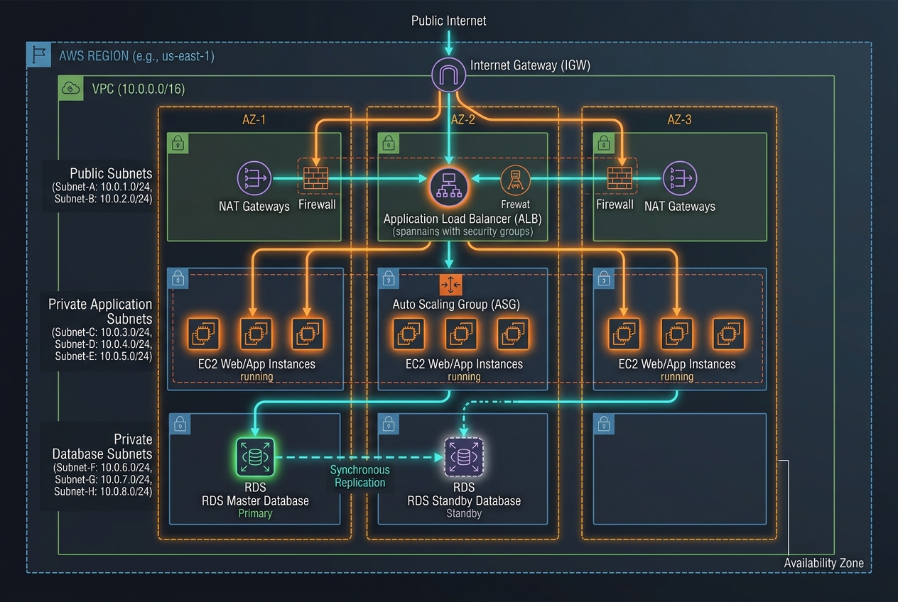 The Complete <span class="sr-year"></span> AWS Cloud Practitioner Study Guide: Pass CLF-C02 in 30 Days 1 AWS Cloud Global Infrastructure and Core Services Architecture Diagram